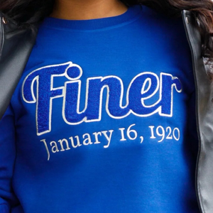 Finer J16 Silver Outline Chenille Sweat Coton Polaire Brodé Sororité Zeta Phi Beta Noir Pull Crewneck - Product Image 5