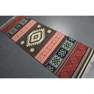 Alfombra vintage, alfombra turca de 2.6x7.9 pies, alfombra de lana con motivos de plantas y árboles en rojo y verde. - Product Image 3