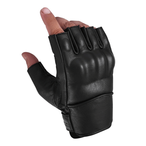 Protecteurs de gants de moto en cuir non perforé à demi-doigt avec coussinets antidérapants Gants en cuir de moto - Product Image 2