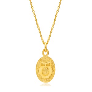 Collar con Colgante Ovalado Liso con Diseño de Búho, Chapado en Oro de 22K, Hecho a Mano en Turquía, Venta al por Mayor, Joyería de Plata de Ley 925 - Product Image 4