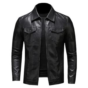 Chaqueta de Motociclista de Cuero para Hombre, Talla Grande, Bolsillo, Cierre Negro, Solapa, Corte Entallado, Primavera y Otoño, Chaqueta de Alta Calidad para Hombre - Product Image 1