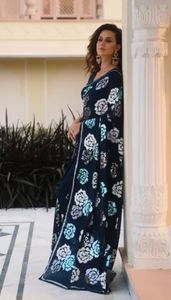 Nouvelle tenue de soirée GEORGETTE avec broderie multi-séquence, sari de travail avec BLOUSE de travail, vêtements de fête, sari de mariage - Product Image 2