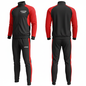 Custom Unisex Black <b>Red</b> Track <b>Suit</b> Full Zip Simple Design 100% Polyester Four-Way Stretch Lightweight Quick Dry Regular Fit - Product Image 3