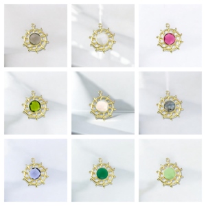 Rond Rose Tourmaline Gemstone Plaqué Or Charme Mode Pendentif-925 Argent Charmes Bijoux-Bijouterie En Gros - Product Image 3