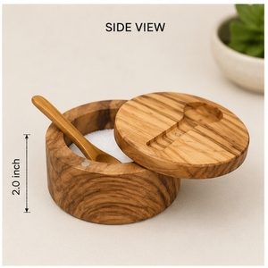 Boîte à sel en bois avec cuillère, récipient en bois fait main avec couvercle, hauteur de 2,0 pouces, pour usage en cuisine - Product Image 1