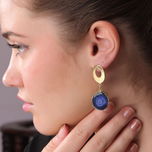 Pendientes Largos Elegantes Dua, Chapados en Oro de 18 Quilates, Hechos a Mano con Cuarzo Solar Azul, Joyería para Mujer, Ideales para Bodas y Eventos de Moda - Product Image 4