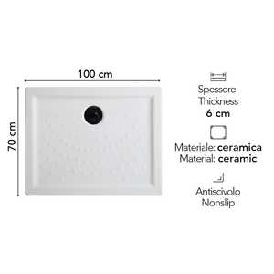 Plato de Ducha de Cerámica Blanco Matera H6 100X70, Categoría de Productos Alfombrillas de Baño - Product Image 2