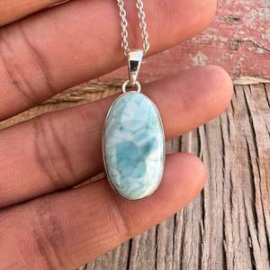 การออกแบบที่สมบูรณ์แบบของขวัญงานแต่งงานจี้เครื่องประดับ925เงินสเตอร์ลิงทำด้วยมืออัญมณีหมุน Larimar เครื่องประดับ925ประทับ - Product Image 3