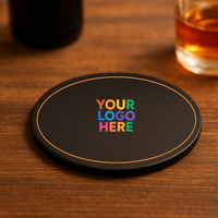 Posavasos de Cuero Regenerado de 100 mm Personalizados, Impresos Digitalmente en Negro, Hechos a Mano, Ecológicos, para Hostelería Italiana, Restaurantes y Bares