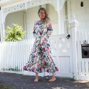 Vestido Maxi de Algodón Floral, Kimono Boho, Vestido Cruzado de Verano, Vestido Ligero de Playa, Regalo para Ella, Cumpleaños, Aniversario - Product Image 1