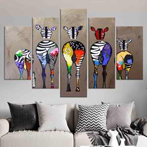 Arte en Lienzo de Banksy con Diseño de Cebra: Arte Pop Graffiti Impreso, Juego de 5 Lienzos Variados - Product Image 1