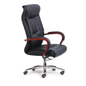 Fauteuil pivotant rembourré en cuir avec base en aluminium et hauteur réglable (HOM1028-01) - Product Image 1