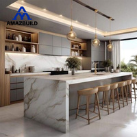 AMAZBUILD Prix d'usine Meubles sous-évier modernes complets laqués Robinet Modulaire Écologique Ignifuge Charnière Îlot de cuisine