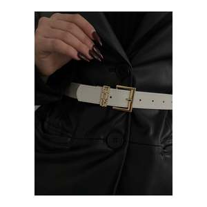 Ceinture pour femme avec boucle en or Written Bridge, ceinture pour pantalon, ceinture pour veste, ceinture pour robe, ceinture pour chemise - Blanc-Or - Product Image 2