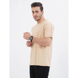 mens beige <b>cream</b> plain solid blank casual round neck raglan short sleeve <b>tshirt</b> regular fit classic tee top - Product Image 2
