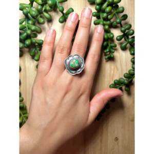 Anillo de Plata de Ley con Oro Sonora para Hombre Tillie John, Talla 7.75, con Turquesa Engastada en Bisel, Estilo Geométrico Hip-Hop para Uso Diario - Product Image 5