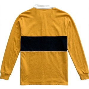 Maillot de rugby professionnel à manches longues, color-block, jaune moutarde avec rayures noires, col rabattu, décontracté - Product Image 2
