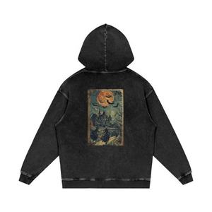 Sweat à capuche zippé délavé pour homme – Imprimé araignée oversize, logo en strass, vêtements streetwear tendance, fabricant - Product Image 2