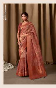Sari elegante de último diseñador para adultos algodón puro con forro Zari estampado floral seda de alta calidad para ocasiones especiales fiestas - Product Image 2