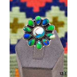 Southwest Handmade Turquoise Peacock Dahlia & Sterling Silver <b>Adjustable</b> <b>Ring</b> Rose Gold Plated Bezel Setting for Gift - Product Image 2