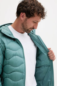 Veste matelassée ultralégère à capuche pour homme, style athlétique, couleur vert mer, rembourrage en duvet de plumes, respirante - Product Image 5