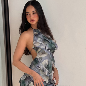 Robe d'été personnalisée OEM légère en mousseline <span class=keywords><strong>de</strong></span> soie, à nouer dans le dos, sexy, ajustée, à motif floral imprimé numériquement et découpée - Product Image 3
