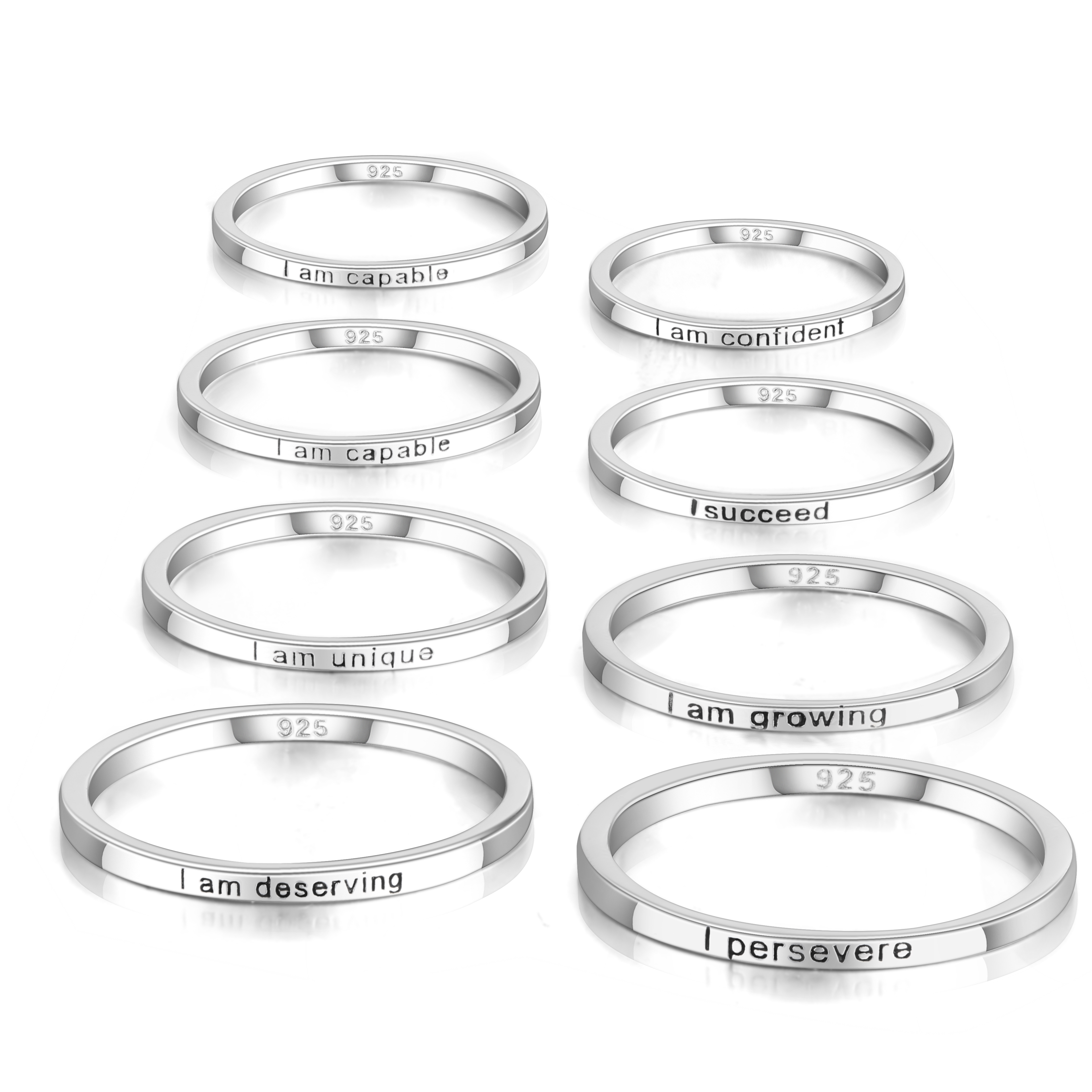 Personalizado Sterling Silver Stackable Name Ring Mão Carimbada Anel Personalizado Empilhamento Gravado Ouro 18K Eu sou Anéis suficientes