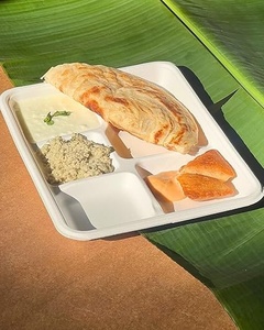 Plateau repas carré en papier écologique à 5 compartiments, jetable, biodégradable, de qualité alimentaire, compatible micro-ondes, design zen asiatique - Product Image 2