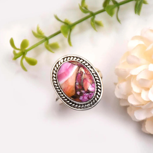 แหวนเทอร์คอยซ์สีทองแดงดอกรักเร่สีส้มธรรมชาติอันสวยงามขนาด10X14มม. รูปไข่925สเตอริงเงินสเตอร์ลิงเครื่องประดับแบบโบฮีเมียนสำหรับงานแต่งงาน - Product Image 5