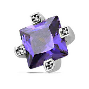 ต่างหูแบบหนีบสำหรับผู้หญิง แหวนเงินประดับพลอยสี่เหลี่ยมอเมทิสต์ เครื่องประดับอัญมณ์ - Product Image 2