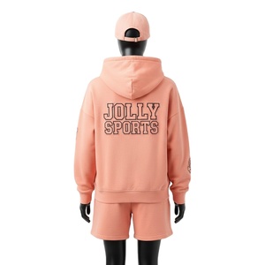 Women Hoodie Short Set Premium Cotton Polyester Fleece <b>Peach</b> Screen Print Custom Logo100% Cotton Hoodie and Shorts Set for Women - Product Image 2