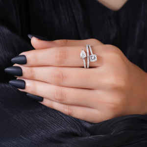 Anillo de Diamantes Cultivados en Laboratorio con Corte Pera y Redondo en Oro Blanco de 14 Quilates para Mujer, Joyería de Lujo con 43 Piedras, Regalo de Aniversario, 1.88 g - Product Image 2