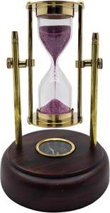 High Quality 4-Inch Brass Nautical <b>Sand</b> Timer Handmade Vintage Decor White <b>Sand</b> Wooden Base Glass Compass for Birthday - Product Image 4