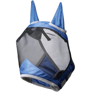 หน้ากากกันแมลงวันสำหรับม้า รุ่นมาตรฐาน ช่องตาขนาดใหญ่ พร้อมที่ครอบหู ป้องกันรังสียูวี สีน้ำเงินรอยัล ขนาดเต็มตัว - Product Image 1