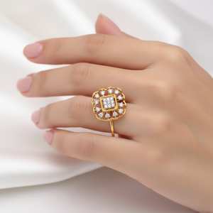 แหวนเพชรรูปดอกไม้สีทองสำหรับงานแต่งงานและงานปาร์ตี้ - Product Image 3