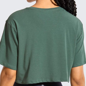 Las camisetas cortas más vendidas para mujer diseñan su propio logotipo camisetas recortadas de algodón 100% con cuello en V para mujer - Product Image 2