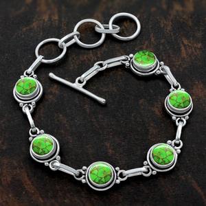 Gratitude Solid 925 Sterling Silver Turquoise Round Shape Gemstone Handmade Fine Silver Bracelet Jewelry Sterling Silver Jewelry - Product Image 3