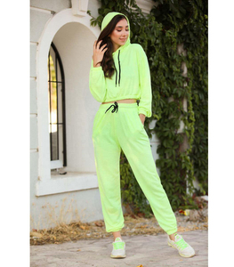 2024 personalizado Lime desgastado Zip Hoodie mujeres chándales entrenamiento Joggers conjuntos mujeres dos piezas pantalones conjunto mujeres chándal conjunto - Product Image 2