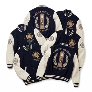 En gros Blouson universitaire en laine chinée anthracite avec manches en cuir crème, broderie 'Cable Ferry River Crossing', style Letterman - Product Image 2