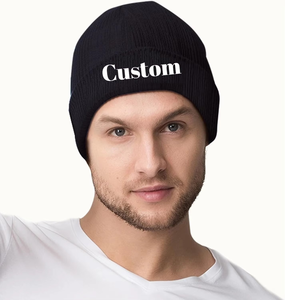 Reversible Ribbed Jacquard Acrylic Wholesale Unisex Knitted Custom Embroidery Logo Knit Winter Beanie <b>Men</b> Beanie <b>Hat</b> for <b>Men</b> - Product Image 2