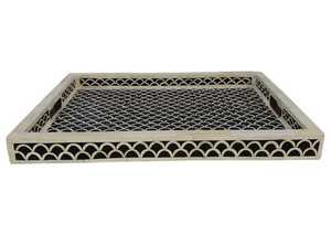 Plateau de service en os incrusté fait à la main avec des motifs floraux complexes, bijou du désert, taille et couleur personnalisables pour le Ramadan, en provenance d'Inde - Product Image 4