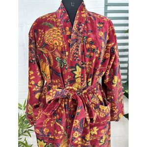 Robe de chambre unisexe de luxe en velours, élégante, Ikat Grn Malibu Blulich, Kimono reversable doublé de soie, pour automne-hiver - Product Image 2