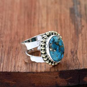 แหวนสีฟ้าครามทองแดงสีน้ำเงิน925เงินสเตอร์ลิงประดับด้วยลูกปัดลายถักของขวัญแหวนโบฮีเมียนสำหรับเธอ - Product Image 4