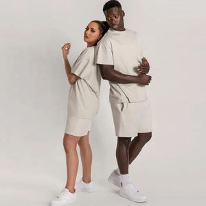 Survêtement en coton 2 pièces personnalisé unisexe Sweat-shirt d'été respirant pour hommes et femmes T-shirt à capuche imprimé de logo Short Plus Size - Product Image 2