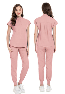Alta calidad enfermera Scrub mujeres antiarrugas estiramiento Scrubs uniformes transpirable logotipo personalizado conjunto de moda - Product Image 4