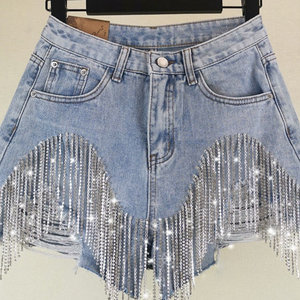 กางเกงยีนส์ขาสั้นทรงวินเทจขาดๆ แต่งพู่เพชร เอวกลาง ไซส์ใหญ่ สไตล์ Y2K ลำลอง ทรงตรง เหมาะสำหรับฤดูร้อน - Product Image 3