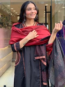 Indian Style Heavy Designer Collection Indian Style Banana Silk Fully Worked <b>Top</b> & Palazzo With Fancy Print & Work Dupatta Set - Product Image 5