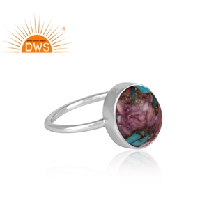 Bague en argent sterling Mojave avec design fait main, bague empilable en cuivre, huître violette, turquoise et pierres précieuses, fabricant de bijoux - Product Image 3
