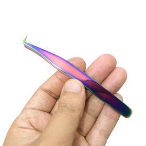 Pince à épiler pour extensions de cils volume russe, à embout fin 90 degrés, avec logo personnalisé, en acier inoxydable durable, multi-titane de précision - Product Image 1