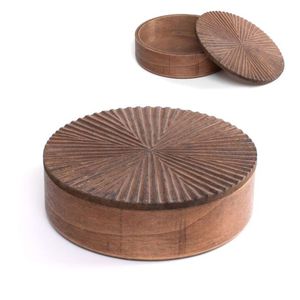 Wood Round Box <b>With</b> <b>Lid</b> Handcrafted Wooden Jewelry Holder Trinket Storage Organizer Keepsake Case Rustic Decorative Container - Product Image 2
